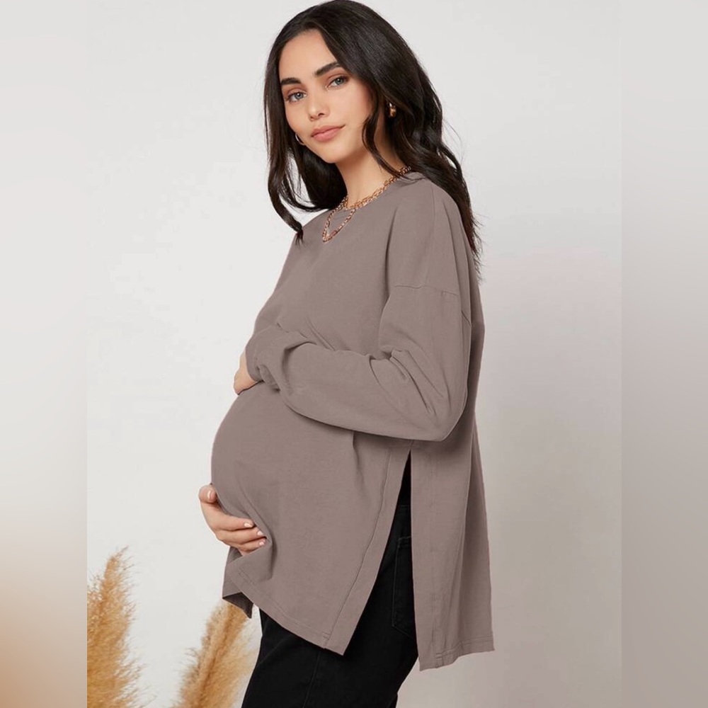 Relaxed Maternity Long Sleeve Top in Mocha Brown
